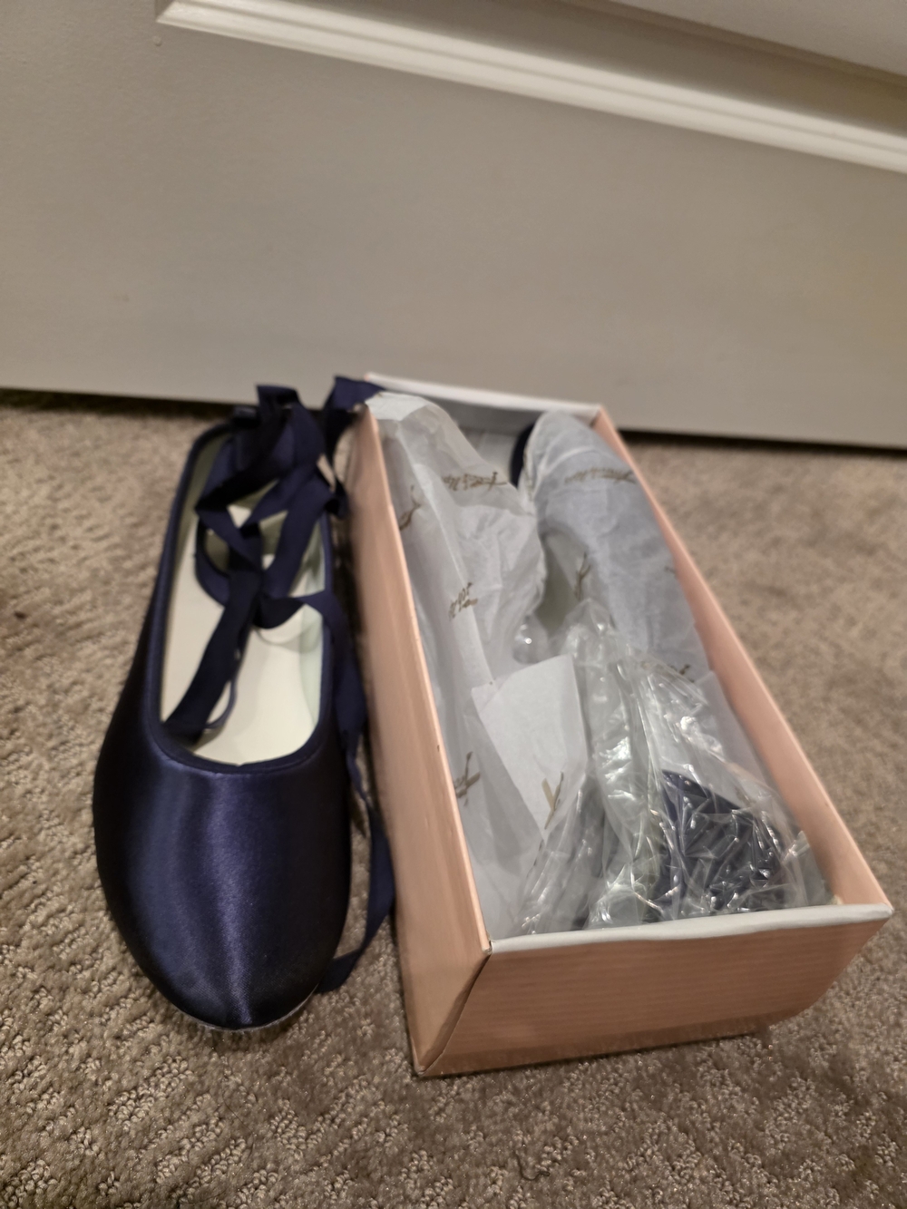 Womens Purple Satin Ballet Flats with Ankle Ribbons
